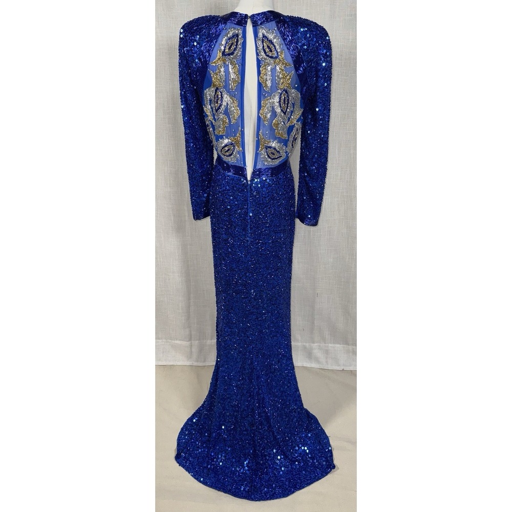Vintage 80s Lillie Rubin Gatsby Sequin Silk Blue Dress Art Deco Gown 12 Stunning